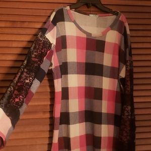 Pink, grey, black and Lace Sweater